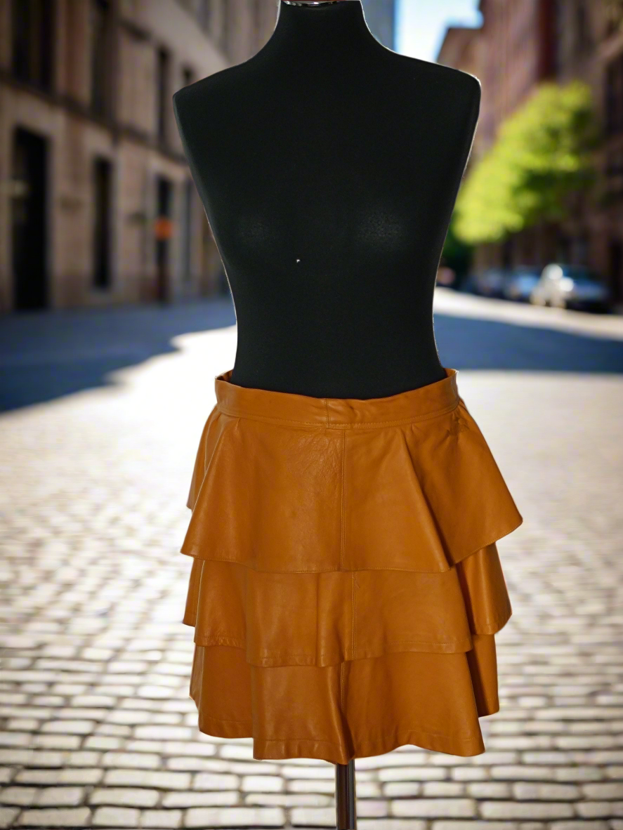 Leder Volant Jupe Mini