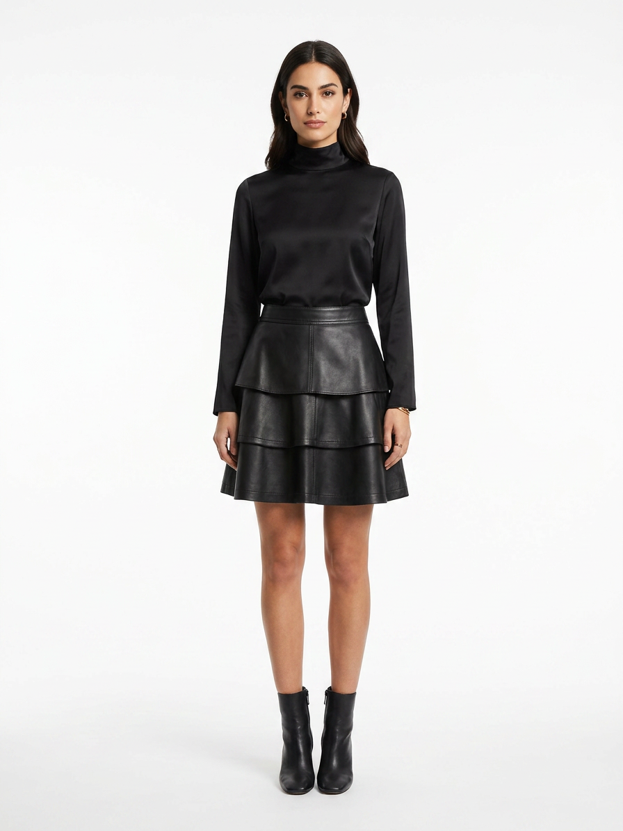 Leder Volant Jupe Mini
