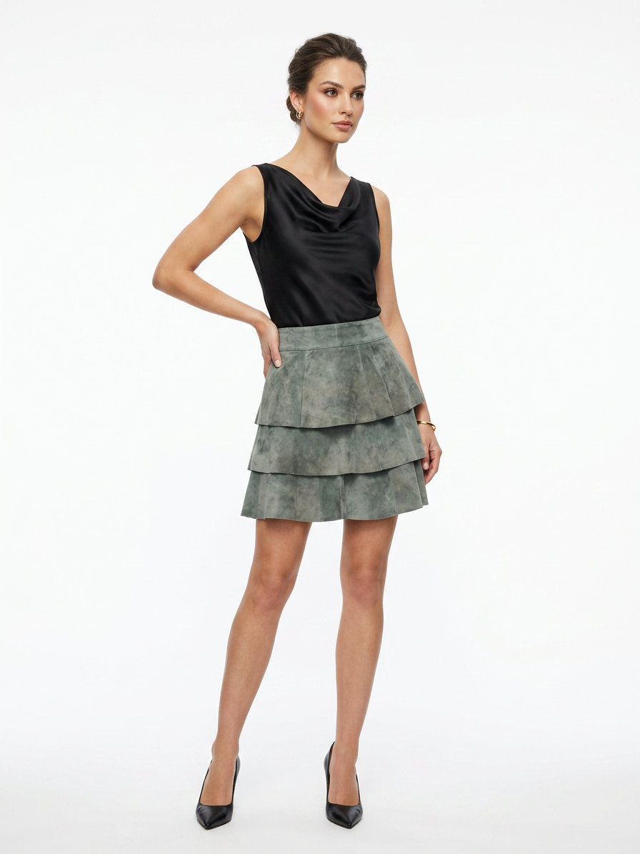 Leder Volant Jupe Mini