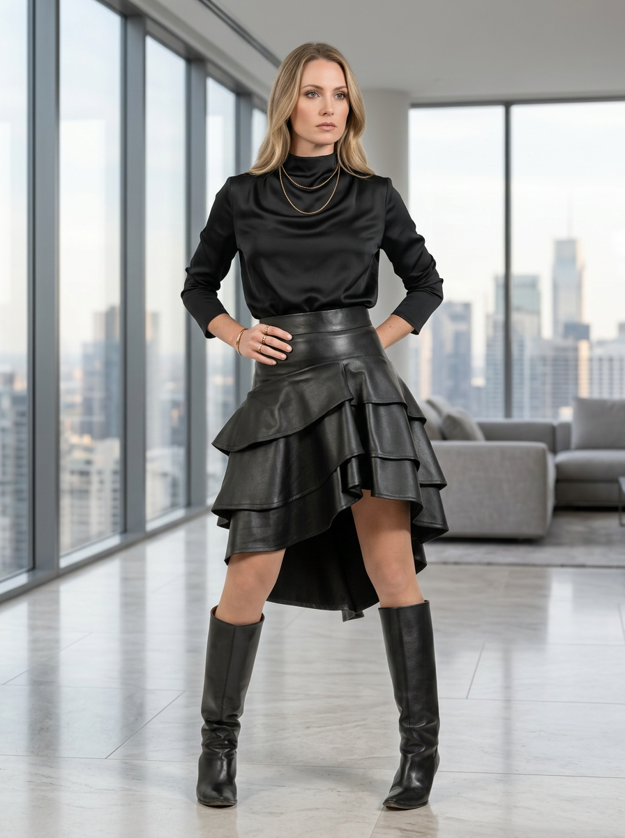 Leder Volant Designer Jupe