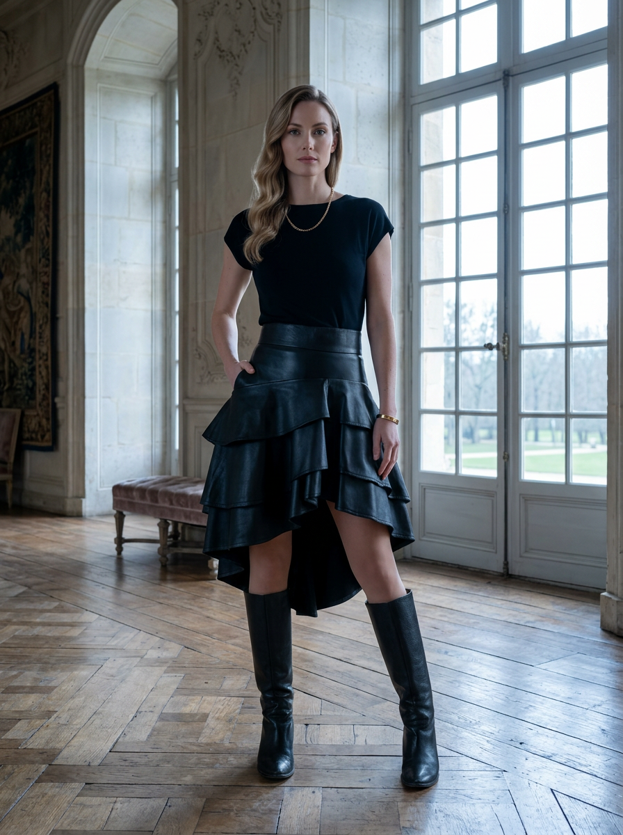 Leder Volant Designer Jupe