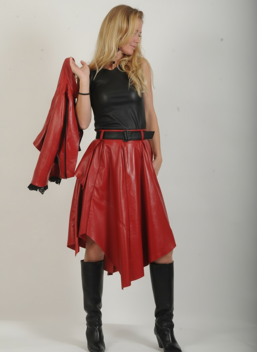 Stretch Leder Rundhals Shirt