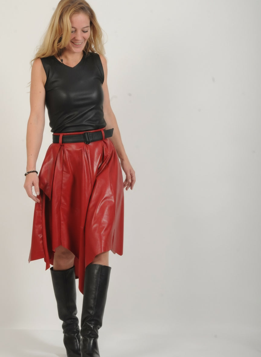 Stretch Leder Rundhals Shirt